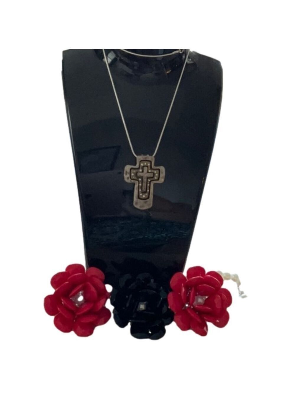 Sterling silver vintage cross with sterling silver snake chain